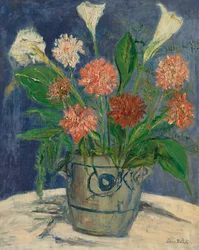 Vase with Arum Lilies and Dahlias, c. 1932