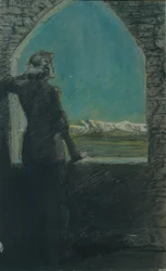 Wreathed Young Man, Gazing into the Distance from an Old Ruin