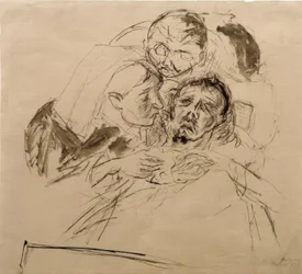 Nurse and Male Figure, Bent Over a Patient