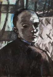 Self-Portrait with Green Curtain
