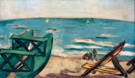 Beach with Boat and Deck Chair