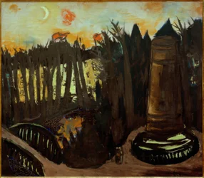 Zoo at Night with Red Sky