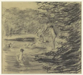 Boys Bathing in a Forest Pond