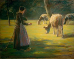 Spinning Cowherd on the Pasture – In the Sunshine