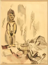 Still Life with Teapot, Pipe, and African Figure