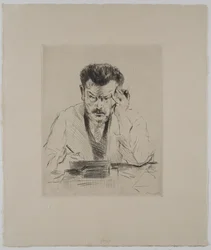 Self-Portrait with Cigar, etching