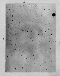 Long exposure of star field showing track of the asteroid Sappho against points of stars