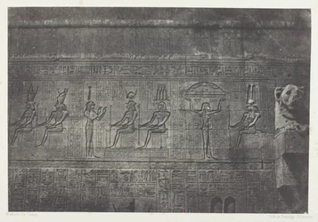 Grand Temple of Dendera (Teutyres), Sculptures of the Rear Facade; Upper Egypt, plate 20 from the album "Egypt, Nubia, Palestine and Syria" (1852)