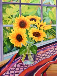 Bright Sunflowers Window View