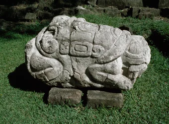 Zoomorphic altar carved in a block of sandstone