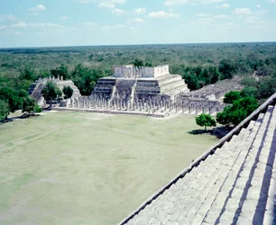 Precolombian civilization: view of the site of Chichen Itza in the Yucatan region. Mayan civilization, classical period and Mayan renaissance, 750-1200 AD. Mexico