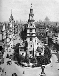 Church of St Clement Danes, the Strand and Fleet Street from Australia House, London