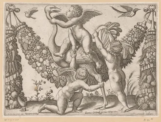 Three Putti and an Ostrich