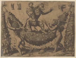 Putti Mocking a Monkey (Tapestries of the Pope, series title)