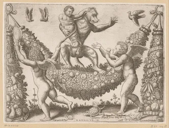 Putti Mocking a Monkey (series title: Tapestries of the Pope)