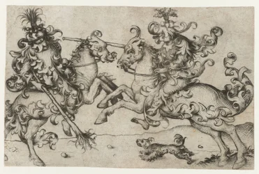 Fight between Two Wild Men on Horseback