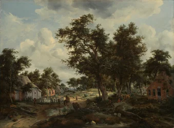 A Wooded Landscape with Travellers on a Path through a Hamlet