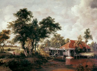 Water mill with large red roof