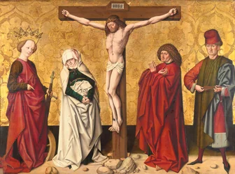 Christ on the Cross between Saints Mary and John, Catherine and Sebastian