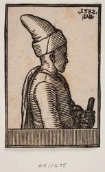 Bust of a Young Man with Pointed Hat and Staff in His Left Hand, Profile Towards the Right