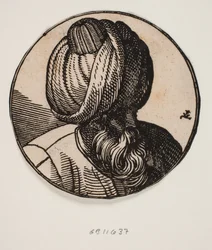 Circular Medallion with the Bust of a Bearded Turban-Clad Man, Seen Diagonally from Above, 3/4 Profile Towards the Right