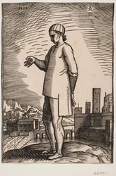 Christian Slave with Outstretched Hand, with Two City Districts Connected by a Bridge in the Background