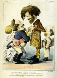 Cartoon about Giuseppe Verdi and Napoleon III after the opera Don Carlos in Paris in 1867. Caricature by Melchiorre Delfico. Private Milan Collection