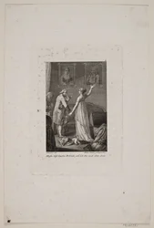 Illustration with Lady and Gentleman in Front of Two Portraits