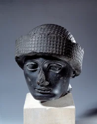 Head in Diorite Without Inscription of Gudea, Governor of the City of Lagash. About 2120 BC. Neo-Sumerian Period (ca. 2150-2000 BC). Paris, Louvre Museum