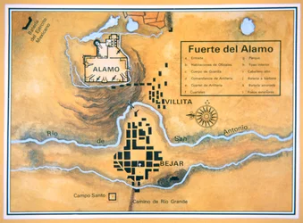 Map of the Alamo area in San Antonio based on Santa Anna