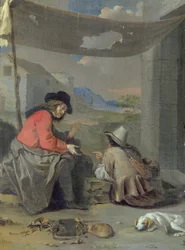 Two Figures Seated with a Dog