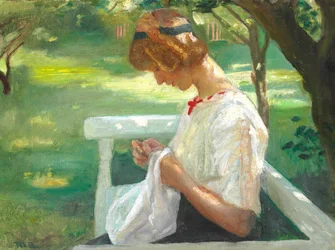 Ella Saxild Sewing in the Garden on a Summer Day