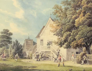 A Game of Bowls on the Bowling Green outside the Bunch of Grapes Inn, Hurst, Berkshire