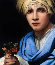 Boy with Turban Holding a Bouquet of Flowers