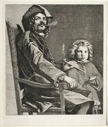 Man Smoking a Pipe and a Small Boy