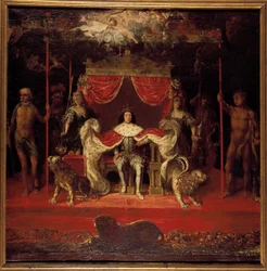 Portrait of Christian V of Denmark 1646-1699 on the Throne in Frederiksborg Palace
