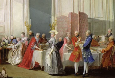 English Tea in the Salon des Quatre Glaces at the House of the Prince de Conti (1717-76), Palais du Temple, Detail of the Guests, 1766