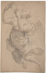 Flying Angel with a Crown Between Hands