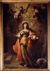 Saint Margaret with a crucifix and a dragon at her feet