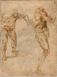 Two Nude Studies of a Man Storming Forward and Another Turning to the Right