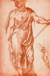 Study of a draped virile figure; drawing by Leonardo da Vinci. Gabinetto dei Disegni e delle Stampe, Uffizi Gallery, Florence