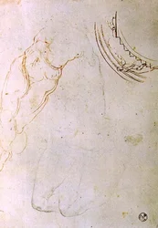 Study of a Prone Figure with Crossed Legs and a Design for a Lunette Showing a Figure Mounting a Staircase