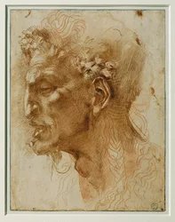 Head of a Faun, Underlying Drawing by Antonio Mini, Reworked by Michelangelo