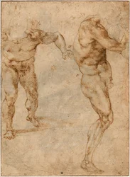 Two Nude Studies of a Man Storming Forward and Another Turning to the Right, c. 1504