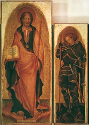 Saint James with saints, detail of St. James and St. Michael the Archangel, c.1450 (detail)