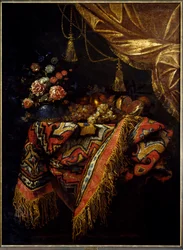 Still Life with Fruits and Flowers on a Tablecloth