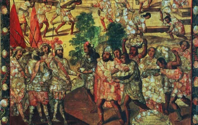 Hernan Cortes Entering Cempoal and Receiving Chief Gordo (detail)