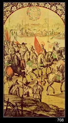 The encounter between Hernando Cortes and Montezuma