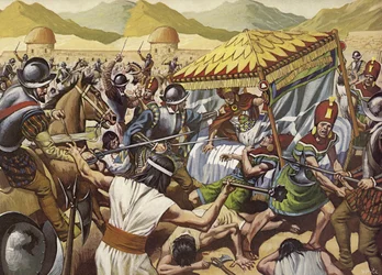 Spaniards toppling the Inca Empire of Peru