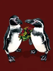 Anniversary Penguins on Red Oxide
